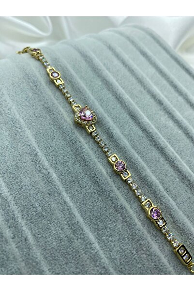 Kaan Accessoire سوار من الفولاذ مرصع بحجر الزركون على شكل قلب وردي من Xuping