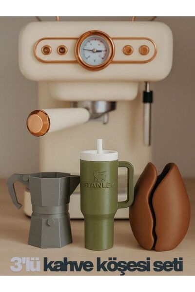 GRAUHAUS Kahve Köşesi Dekor Seti 3’lü Moka Pot Kahve Çekirdeği ve Termos