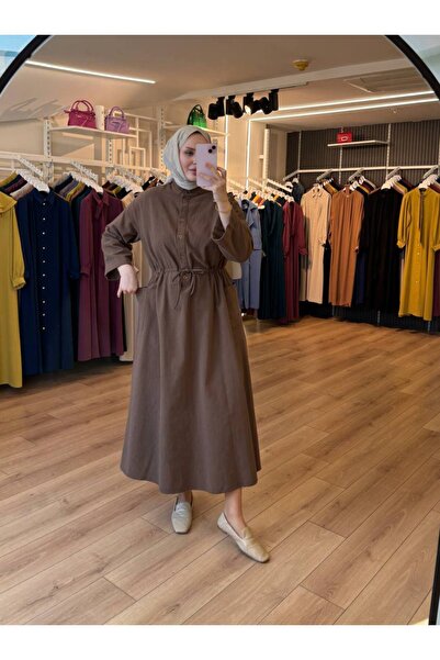 OlaLady Women's Cotton Linen Hijab Dress with Side Pockets and Button Front - Extra Wide Fit