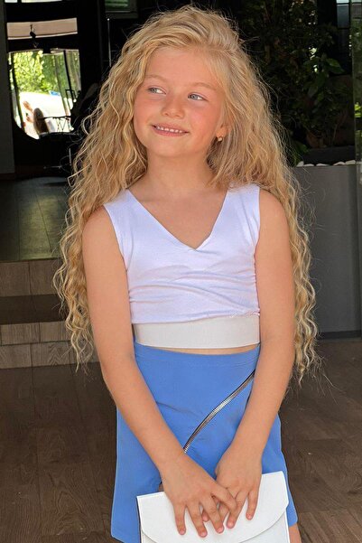 Riccotarz Lány V-nyakú viszkóz body és cipzáras kék szoknya szett