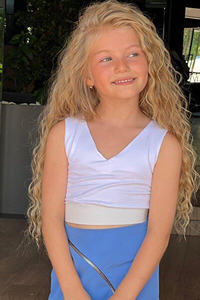 Riccotarz Lány V-nyakú viszkóz body és cipzáras kék szoknya szett