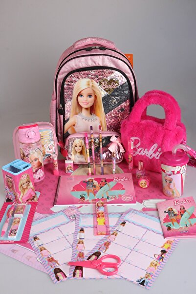 Barbie Dekomus Ile Lisanslı Parıltılı Okul,kalem Ve TÜYLÜ Beslenme Çantası,ma...