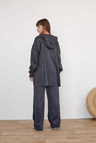 Molly Nelly Women's Glitter Mercerized Knitwear Cardigan Set with Trousers