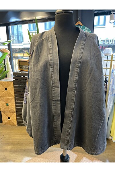 Dadali Women's Bird Stone Embroidered Cotton Embroidered Denim Kimono