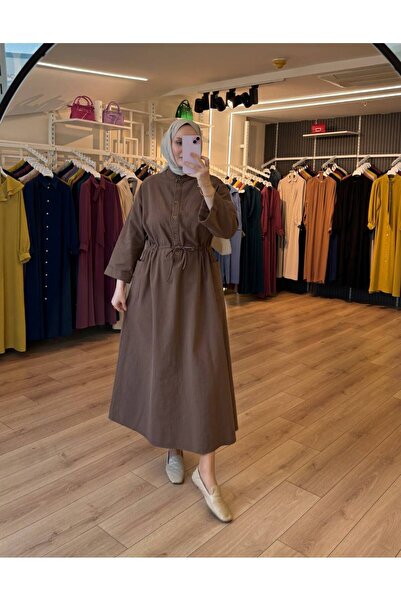 OlaLady Women's Cotton Linen Hijab Dress with Side Pockets and Button Front - Extra Wide Fit