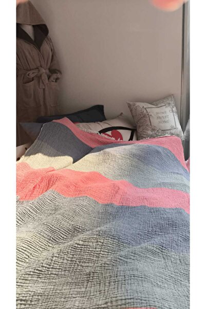 Evoli Cozy Skin Throw 100% Cotton, 4 Layers Muslin, Yarn Dyed, Washable, 130X170 Knee Blanket & Sofa Throw