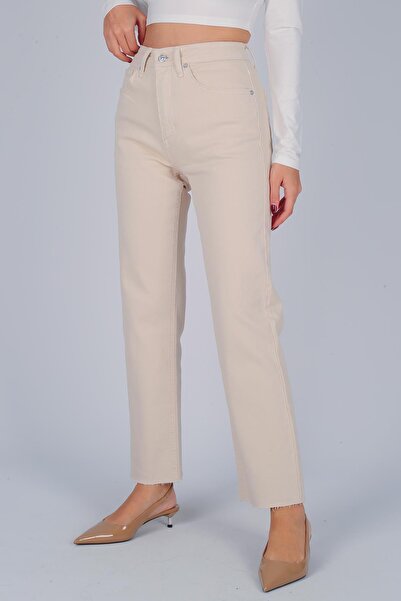 FACETTE Women's Beige Cut-Out Jeans