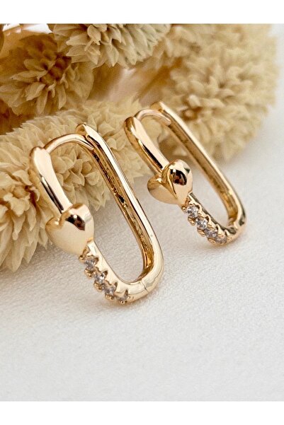 Siya Silver Zirkon Taşlı Kalp Detaylı Dikdörtgen Çelik Küpe