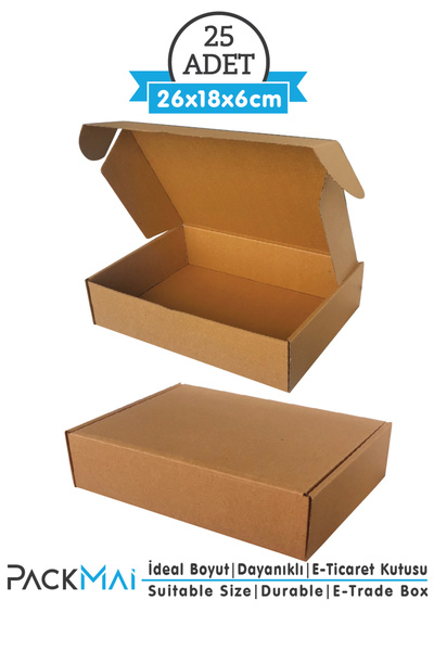 PackMai E-Ticaret Kargo Kutusu 26x18x6cm (25 ADET) Kraft-Kilitli-Hediye-Ürün
