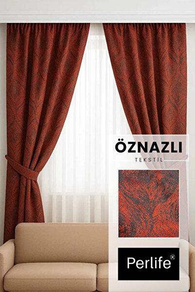 Taç Embossed Floor Heavy Weight Luxury Background Curtain (Suitable for Cornice with Non-Pleated Straight Planting Sleeve Tie)