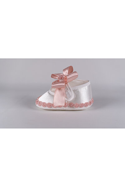 Éloi Pembe İncili Saten Yenidoğan Bebek Ayakkabısı / Kız Bebek Mevlüt Ayakkabısı / Baby Shower Hediyesi