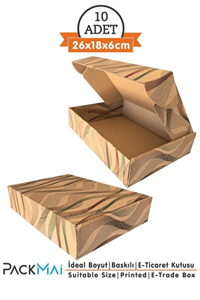 PackMai 26x18x6cm Karton Kutu 10ADET Desenli-Kilitli | E-Ticaret-Kargo-Hediye Kutusu Kraft