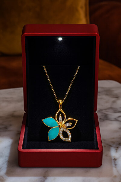 KAR DİAMOND 14 Ayar Altın Zincirli Zirkon Taşlı Orkide Çiçek Motifli Kadın Ko...