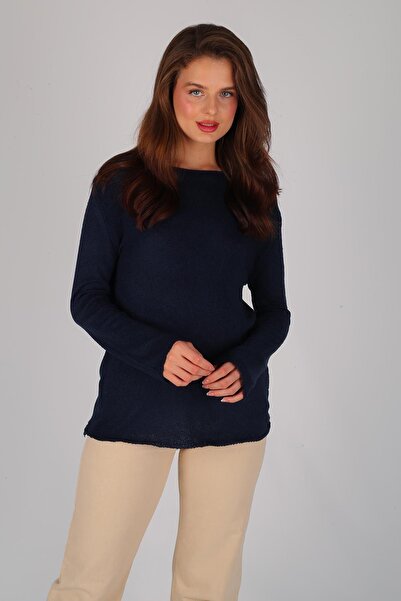 FACETTE Жіночий темно-синій светр з довгими рукавами та коміром-стійкою