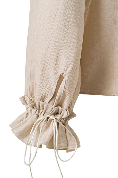 FACETTE Women's Ecru Front Tie Ruffle Blouse