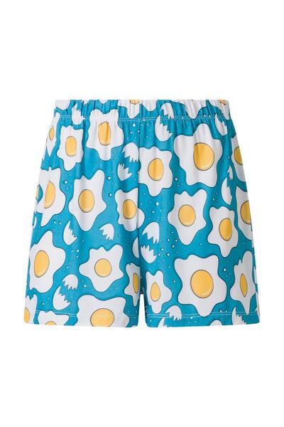 FACETTE Kadın Çok Renkli Yumurta Desen Tişört Şort Pijama Takımı