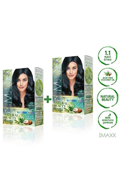 MAXX DELUXE 2'li Natural Beauty Amonyaksız Set Saç Boyası 1.1 Mavi Siyah