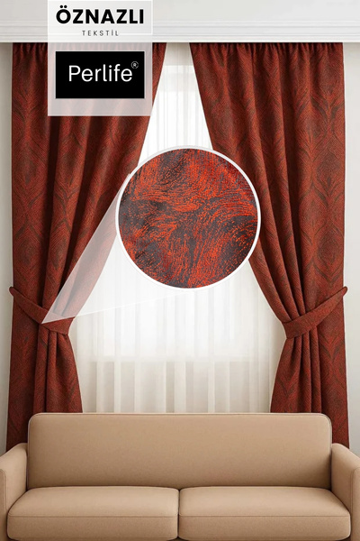 Taç Embossed Floor Heavy Weight Luxury Background Curtain (Suitable for Cornice with Non-Pleated Straight Planting Sleeve Tie)