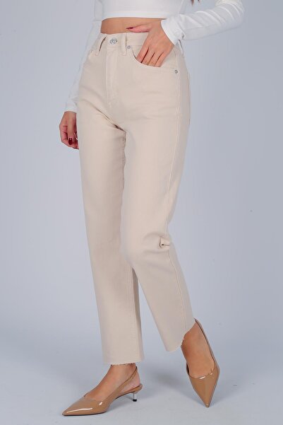 FACETTE Women's Beige Cut-Out Jeans