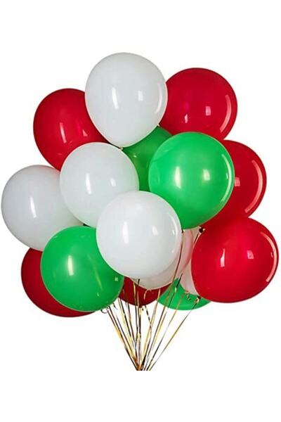 Deniz Party Store New Year's Pastel Red Green White Latex Balloon Set 15 Pieces
