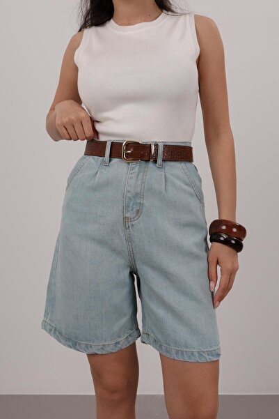 FACETTE Femeie 12020218214   Pantaloni scurți din denim plisați