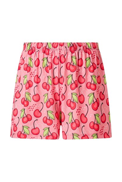 FACETTE Women's White Cherry Pattern T-Shirt Shorts Pajama Set