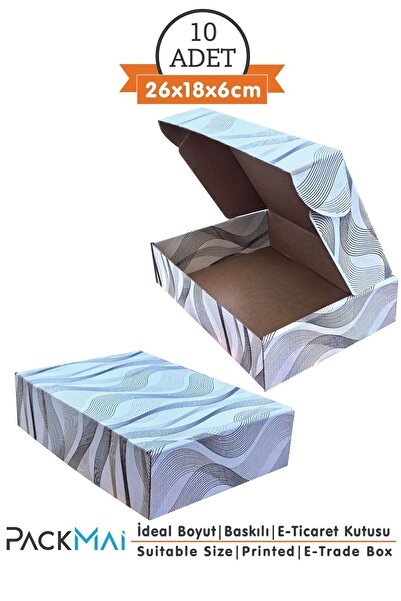 PackMai 26x18x6cm Karton Kutu 10ADET Desenli-Kilitli | E-Ticaret-Hediye Ürün Kutusu Beyaz-Kraft