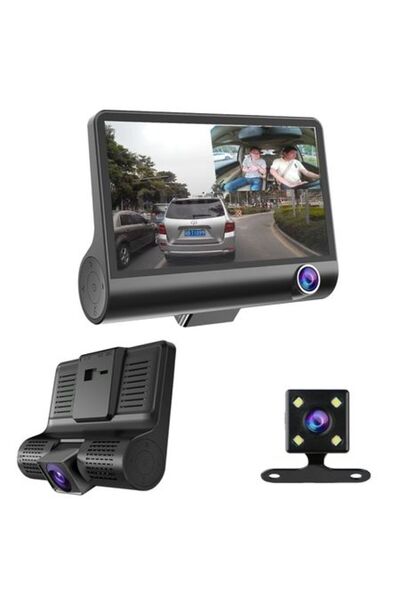 Promagg Cameră automată triplă HD: față, spate, interior cu senzor G și ecran...