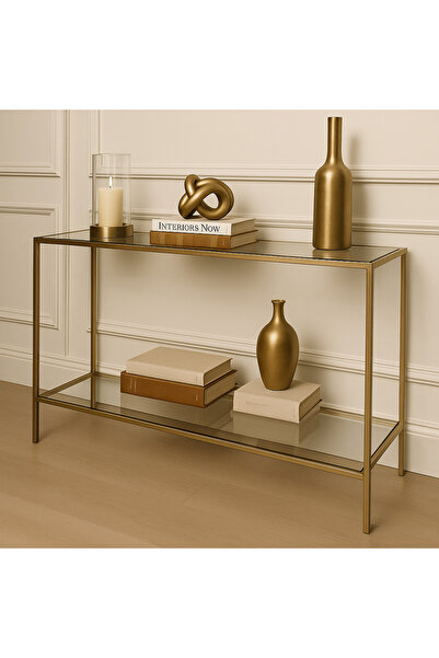 Home Elegance Gold Dresuar Kahve Köşesi Modern Konsol 100 cm Şeffaf Cam