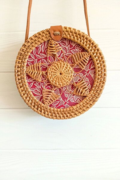 AVANTAGE HOME Melina - Rattan El Yapımı Deri Askı Detaylı Hasır Yuvarlak Omuz Çantası