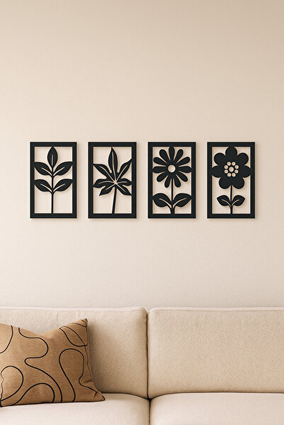 softclass 4'lü 20X33 TABLO MODERN ÇİÇEKLİ TABLO SALON EV OFİS MUTFAK SÜSÜ DUV...