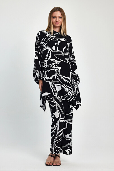 bacc Women's Maxi Length Black Printed Tunic and Pants Woven Viscon Top and Bottom Set Bcvl-251055