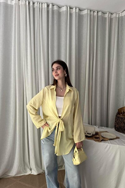 lizge giyim Kimono with Collar and Front Tie Detail