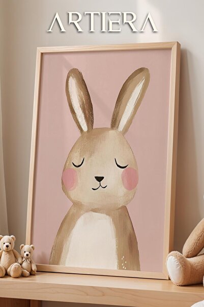 HİGUERA Cute Rabbit Pink Background Bohemian Baby Girl Διακόσμηση Παιδικού Δω...