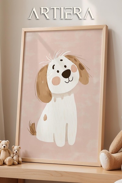 HİGUERA Χαριτωμένο κουτάβι σκυλί με ροζ φόντο Διακόσμηση παιδικού δωματίου γι...