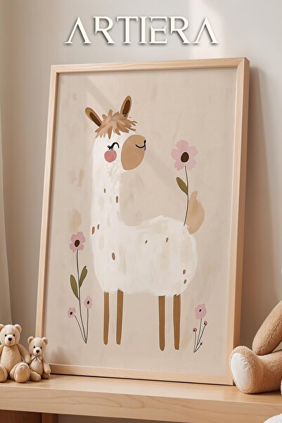 HİGUERA Boem Floral Lama Fetiță Decor Cameră Copii Pictură Perete Cadru Lemn