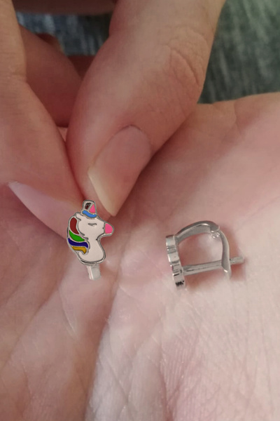TEK TARZIM TAKI Unicorn Model Klipsli Gümüş Çocuk J Küpe (2 - 10 YAŞ) Rodyum Renk