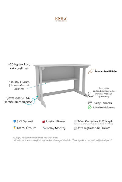 Enda Home Pillar Kütüphaneli Geniş Çalışma Masası 100x56 Cm Antrasit