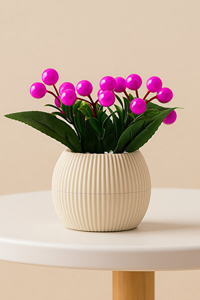 ALSHOP Artificial Flower Kokina Bunch Tree Fuchsia with Stones in a Luxurious Pot