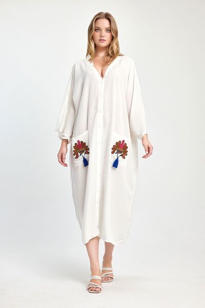bacc Maxi Size White Embroidery Embroidered Woven Viscon Dress Bcvl-252829