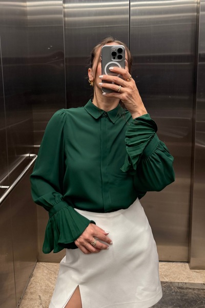 Noi Belis Smaragdzöld spanyol ujjú szőtt ing SS25GO0009