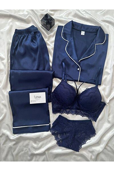 Lena Homewears Moment 4-комплектний сатиновий піжамний комплект - жіночий, на ґудзиках