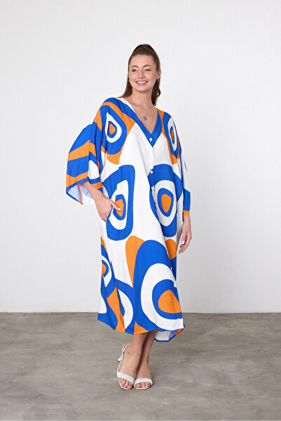 bacc Women's Maxi Length Blue Orange Printed Woven Viscon Dress Bcvl-25905