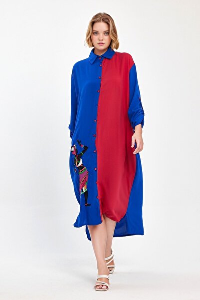 bacc Rochie de damă, lungime maxi, broderie Saks, țesută din viscoză, Bcvl-25991