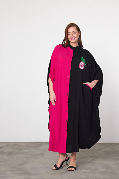 bacc Women's Maxi Length Fuchsia Embroidered Woven Viscon Dress Bcvl-25994