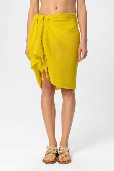 Deriderim Лятно памучно парео с връзки на талията и жълти пискюли