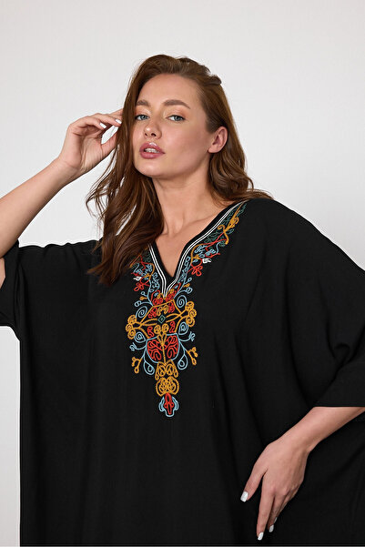 bacc Women's Maxi Length Black Embroidered Woven Viscon Dress Bcvl-25V047