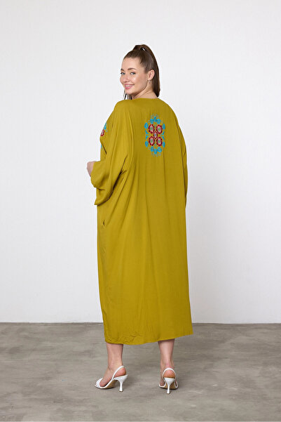 bacc Women's Maxi Length Oil Green Embroidered Woven Viscon Dress Bcvl-25V038