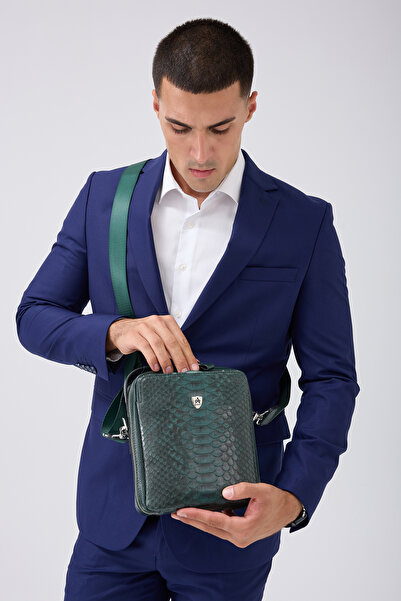 Aclass A Class Hakiki Piton Derisi Unisex Postacı Çanta 22x19x6,5 cm