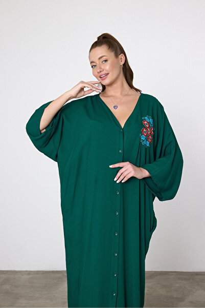 bacc Women's Maxi Length Emerald Green Embroidered Woven Viscon Dress Bcvl-25V038